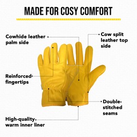 Bladez Bladez Thorn Proof Gardening Gloves for Men and Women, Large Thick Heavy Duty Cowhide Leather Palm and Top Sides, Warm Soft Inner Liner, Bramble-Proof Strong Double-Stitched (Medium Pair of 2)