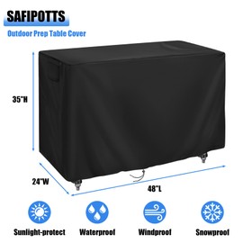 Safipotts Outdoor Prep Table Cover Rectangle Waterproof, Patio Stainless Steel Table Cover, Workbench Covers Waterproof, Picnic BBQ Grill Cart Covers (Black) (Black, 48''L x 24''W x 35''H)