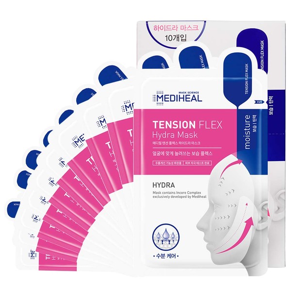 Mediheal Tension Flex Hydra Mask 10 Masks - Hylauronic Acid and Ceramide Hydrating Facial Contours Perfect Skin Lifting Mask Sheet, Flexible Sheet for Jawline and Chin Lifting