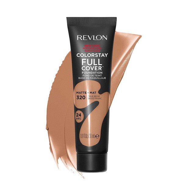 Revlon ColorStay Full Cover Longwear Matte Foundation, Heat & Sweat Resistant Lightweight Face Makeup, True Beige (320), 1.0 oz