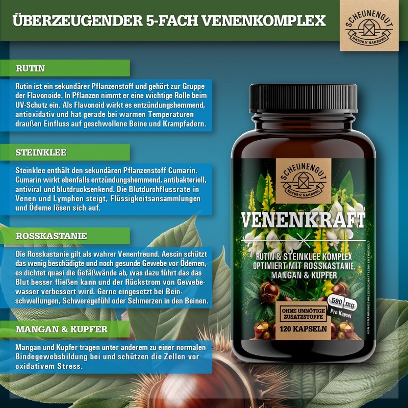 VENENKRAFT® Rutin Stone Clover Capsules High Dose Important: Laboratory-Tested Vein