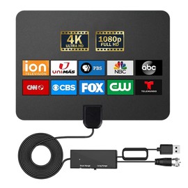 TV Antenna Indoor - Local Channels Digital TV Antenna - Supports 4K 1080p - with Signal Booster - Remote Reception Antenna for Smart TV and Old TVs - 16ft HDTV Coaxial Cable (Black)