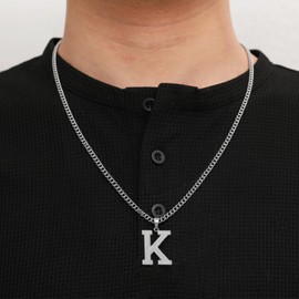 RWQIAN Mens Initial Necklace Silver Stainless Steel Chain with L Letter Pendant Necklace Initials Jewellery Fathers Day Birthday Gift for Dad Husband Son Grandson Brother