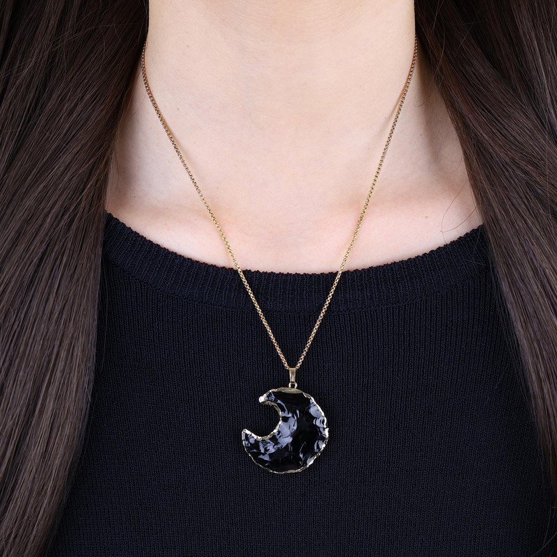COAI Necklaces with Moon Pendant, Obsidian, Obsidian