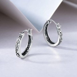 Viking Hoop Earrings Sterling Silver Huggie Earrings Vintage Norse Jewelry Gifts for Men Women