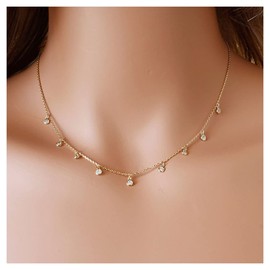 Jugielu Boho Rhinestone Choker Necklace Gold Crystal Dangle Necklace Choker Tiny Circle CZ Pendant Necklace Cubic Zirconia Station Necklace Chain Jewelry for Women