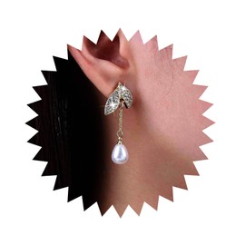 Atentuyi Wedding Pearl Drop Earrings Silver Rhinestone Stud Earrings Vintage Pearl Earrings Sparkling Crystal Earrings CZ Chain Tassel Earrings Jewellery for Women and Girls, Crystal