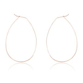 RIAH FASHION Simple Lightweight Geometric Statement Hoop Earrings - Classic Thin Wire Delicate Curved Threader Dangles Round/Pear/Horseshoe/Wood Oval (Oval Rose Gold)