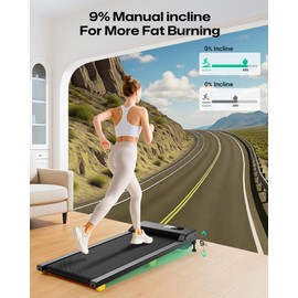 UREVO Walking Pad with Incline, 9% Incline Portable Under Desk Treadmill, 2.5 HP Walking Treadmill Pad for Home and Office, Walking Jogging Running Machine with Remote Control and LED Display