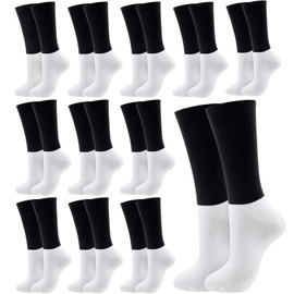 ramede 12 Pairs Military Boot Socks Uniform Socks Crew Boot Socks Healthy Cotton Dress Socks for Men Women Office Army (Black and White)