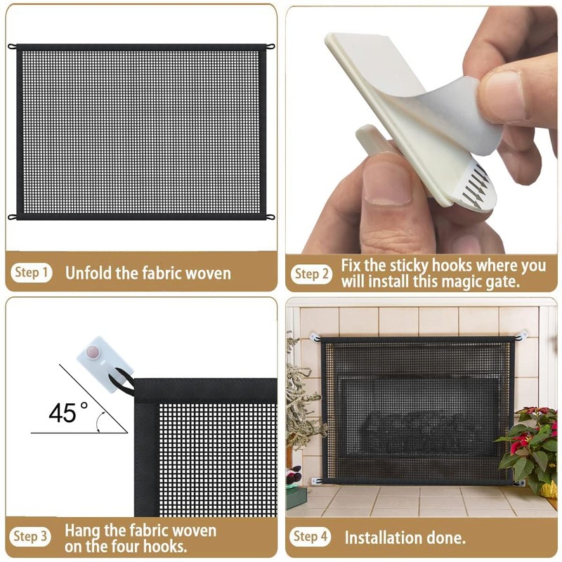 Fireplace Screen Safe Mesh Gate: Child Proof Barrier Guard Living