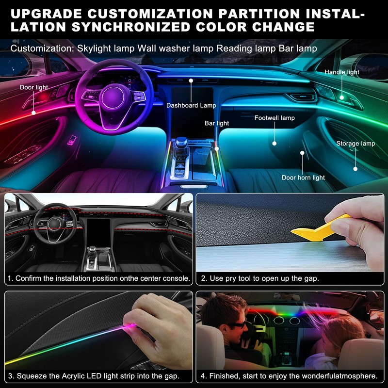 Dreamcolor Acrylic Interior Car LED Strip Light with Wireless APP,