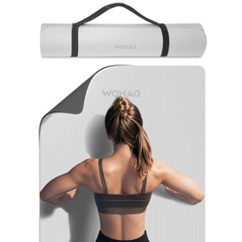 WOHAO Extra Thick 8mm Yoga Mat, 72"x28" Two-Sided Non-Slip Exercise Mat, Non-Toxic & Odorless with Carrying Strap for Yoga, Pilates, Home Gym (Gray+Black, 183 * 70 * 0.8cm)