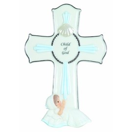 Precious Moments, Child Of God, Bisque Porcelain Cross With Stand, Boy, 113440