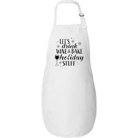 inktastic Christmas Let's Drink Wine and Bake Holiday Stuff Adult Apron White 3858b