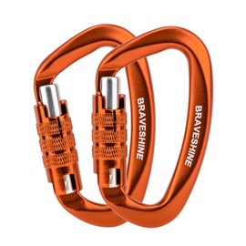 Carabiner 12KN Auto-lock BRAVESHINE Load Capacity 1,200 kg Locking Carabiner D-Ring Lightweight Hammock Tarp Camping Load Hook Dog Leash Multi-functional 2-piece Set (Orange 2 pieces)