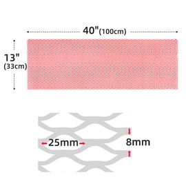 AggAuto Universal 40"x13" Car Grill Mesh - Aluminum Alloy Automotive Grille Insert Bumper 8x25mm Seagull Hole, One of the Most Multifunctional Shape Grids 100x33cm Red