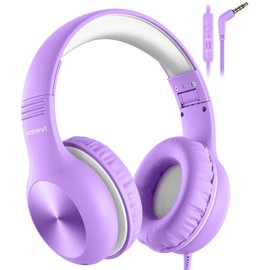 Nabevi Kids Headphones, Childrens Headphones with Microphone, 85dB/94dB Volume Limit, HD Sound, Sharing Function, Adjustable Foldable Wired Toddler Headphones for School/Travel/PC/Phone/Kindle, Violet