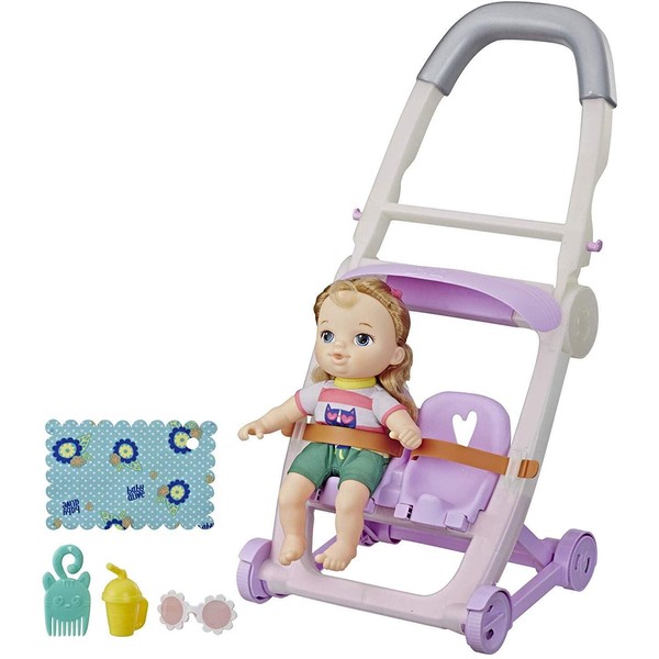 Baby Alive Littles, Push ‘N Kick Stroller, Little Ana, Blonde Hair Doll, Legs Kick, 6 Accessories, Toy for Kids Ages 3 Years Old & Up
