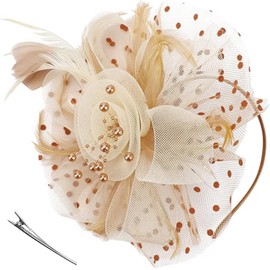 KalluliCC Gold Fascinators Hat for Women Tea Party,Kentucky Derby Cocktail,Wedding,Fancy Dress Party with Mesh Ribbons Feathers