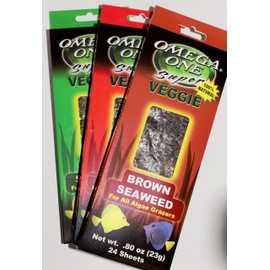 Omega One Super Veggie Seaweed for All Algae Grazers, 8 oz, 23 g, 24 Sheets, Variety (Green, Red and Brown one Each) 3 Pack