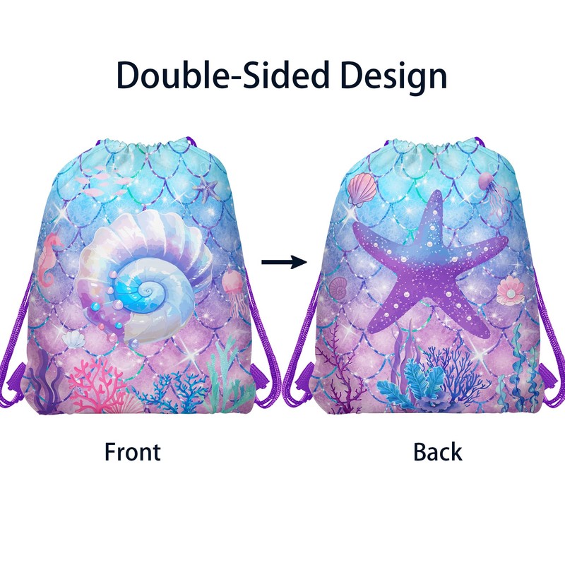 12 Pcs Mermaid Drawstring Bag Ocean Theme Backpack Organizer Great