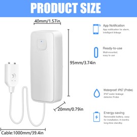 Water Leak Sensor Water Detector Water Alarm 80 dB WiFi Detector Loud Water Sensor Water Level Sensor Controllable via App Intelligent Water Sensor Alarms for Bathroom Laundry Room Kitchen