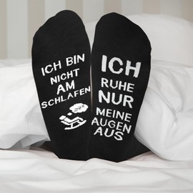 Trustnice Dad Gift Birthday Socks with Saying Ich Bin Nicht Am Schlafen Ich Ruhe Nur Meine Augen aus, Funny Socks for Grandpa Men, Christmas, Thanksgiving, Father's Day Gift, black
