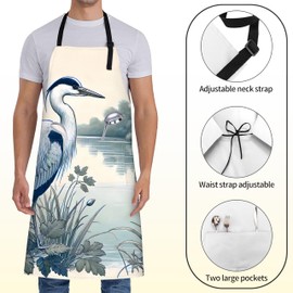 ainori Blue Heron Apron for Women with Tranquil Lake,28x33in,Nature Bird Rustic Kitchen Aprons with 2 Pockets,Oxford Fabric Adjustable,For Cooking Baking Gardening Chef,Gifts for Mom Wife