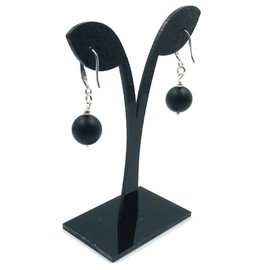 Natural Baltic Amber Fishhook Earrings Sterling Silver Black Color Round Shape