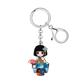 DUOWEI Cute Anime Japanese Kimono Doll Kokeshi Keychain Key Ring for Women Girls Gifts Car Keys Wallet Backpack Accessories (Blue)
