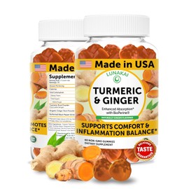 Lunakai USA Made Turmeric Gummies with Ginger & BioPerine – High Absorption Turmeric and Ginger Supplement for Inflammation, Joint & Immune Support, 60ct