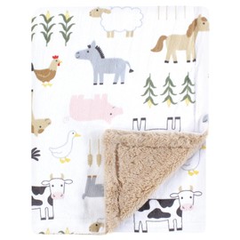 Hudson Baby Unisex Baby Plush Blanket with Furry Binding and Back, Cute Farm, One Size