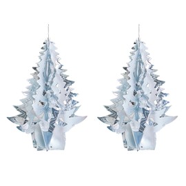 Foil Ceiling Decorations Silver / White Christmas 2 Tone - Set 2 40cm Tree Christmas Decorations