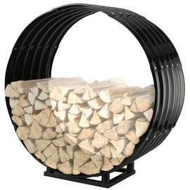 Firewood Log Rack Hoop,32 Inch Rust Proof Heavy Duty Round Wood Lumber Holder for Outside, Weather Proof Steel Black Fire Wood Storage Rack for Outdoor Patio Yard Deck Porch Indoor Firepit Stove