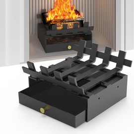 Air Jade Fireplace Grate with Ash Tray, 10" Wide Heavy Duty Wrought Iron Fireplace Log Grate, Firewood Burning Rack Holder with Ash Pan for Indoor Chimney Hearth, Wood Stove, and Small Fireplace