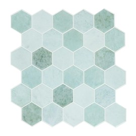 Hexagon Peel and Stick Backsplash, 12"x 12" Self-Adhesive Marble Green Honeycomb Stick on Wall Tiles for Kitchen Bathroom (10 Sheets)