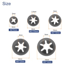 QUARKZMAN Pack of 200 Inner Tooth Star Discs Assortment M2 M2.5 M3 M4 M5 Quick Release Discs 65Mn Steel Pressure Nuts
