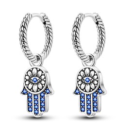 925 Sterling Silver Dangle Drop Earrings for Women,Feather/Star/Sun/Moonstone/Saturn Planet/Cactus/Heart Hoop Earrings with Sparkle Cubic Zirconia for Women Girls (Evil Eye Earring)