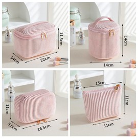 Kosmetiktasche Kulturtasche Damen Cord Makeup Bag Waschtasche Mädchen Beautycase Groß Kosmetik Organizer Tasche Schminkkoffer Beauty Box Rosa Reise Kulturbeutel mit Reißverschlus Portable Cosmetic Bag