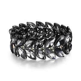 Clearine Marquise Crystal Bracelet Wedding Bridal Rhinestone Stretch Bangle Bracelet Clear Silver Tone, Crystal Metal, Rhinestone