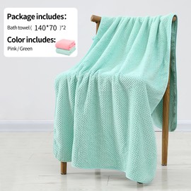 YURIRIA Toallas de Baño 2 Packs Ultra Suaves Juego de Toallas Absorbentes Toalla de Microfibra de Secado Rápido para Baño, Playa, Piscina, Gimnasio, SPA(Rosa+Verde)