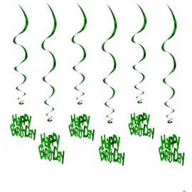 Quirki Green Happy Birthday Decorations Hanging Swirls (6pcs) Spiral Foil Streamers (Green)