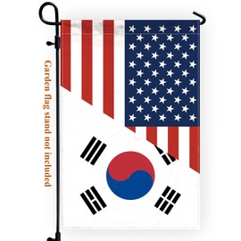Korea USA Friendship Garden Flag,12x18 in Heavy Duty Korean American Combo Outdoor Banner for Patio Yard with Double Side