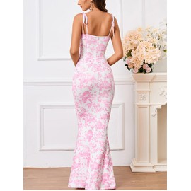 KUTUMAI Women's Summer Floral Bodycon Maxi Dress Spaghetti Strap Sleeveless Boho Long Dresses PPrint L