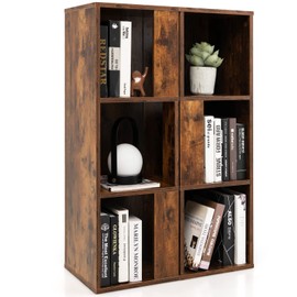 Giantex 6 Cube Bookcase, 3-Tier Freestanding Bookshelf with Anti-toppling Device, Storage Display Cabinet, Modern Wood Cube Storage Organizer for Living Room, Bedroom, Kids Room, Rustic Brown
