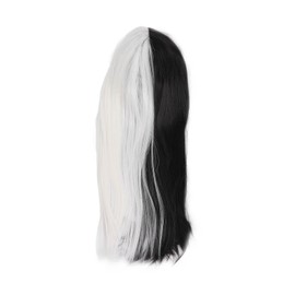Peluca Mitad Blanca Mitad Negra, Peluca de Pelo Largo Y Recto Blanco Y Negro, Pelucas de Disfraz de Cosplay, Peluca Sintética de Aspecto de Moda para Fiestas de Cosplay de