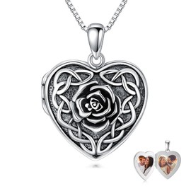 Dorunmo Locket Necklace 925 Sterling Silver Rose Heart Shaped Locket Necklace That Holds 2 Pictures, I Love You Forever