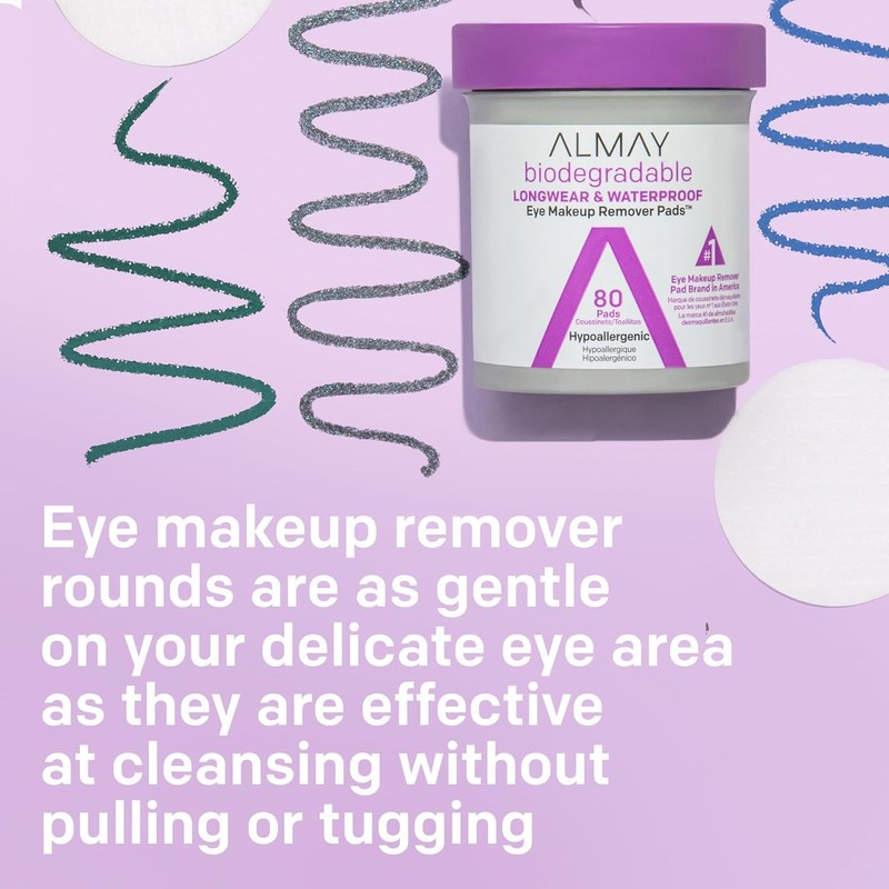 Almay Longwear and Waterproof Eye Makeup Remover Pads, 80 Count