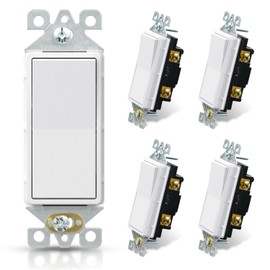 ELEGRP Matte White Single Pole Decorator Light Switch, 15Amp, 120/277V, Decorative Paddle Rocker Switch Replacement, On/Off Wall Switch, Self-Grounding, Residential/Commercial Grade, UL/CUL (5 Pack)